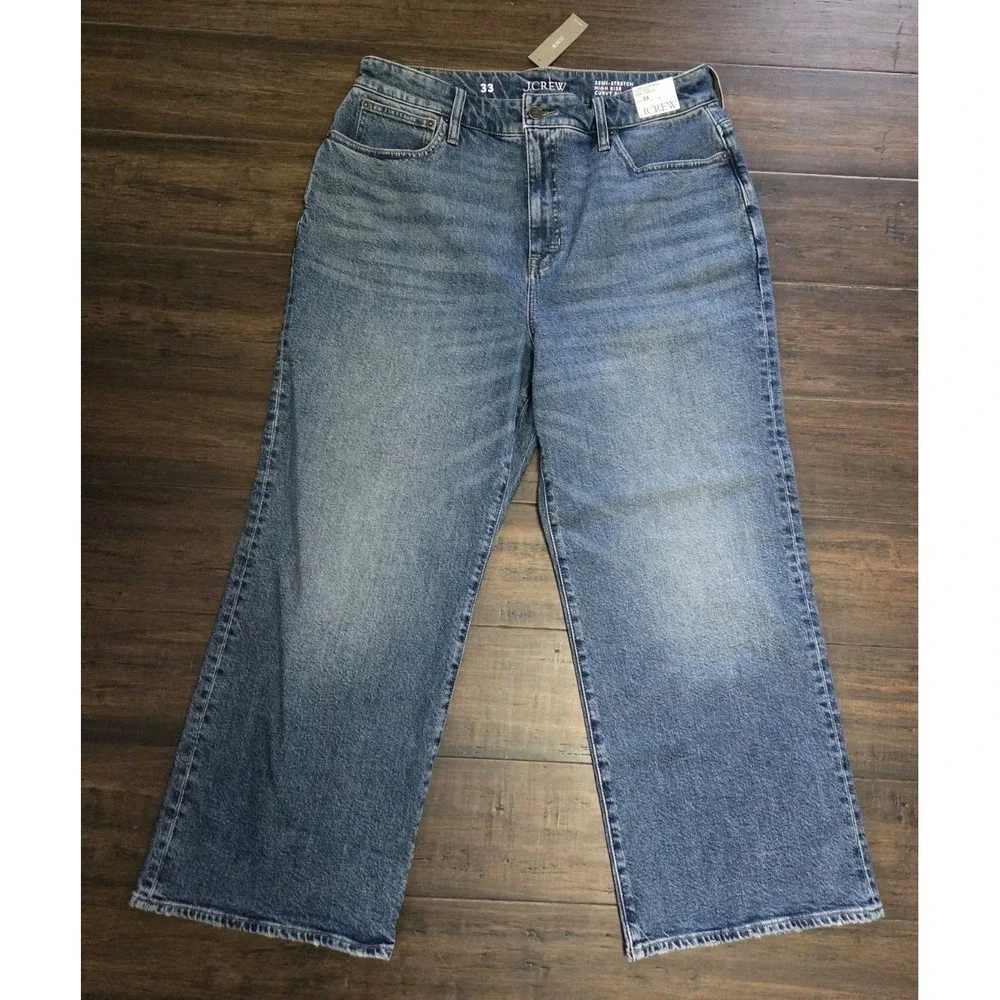 J. Crew Jeans Semi-Stretch‎ High Rise Curvy Slim Wide Leg Size 33 NWT